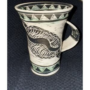 Vintage Handmade Native American Etched Artist Signed Coffee Cup Mug ?Navajo